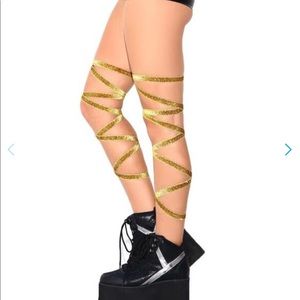 Gold leg wraps with black and gold one piece